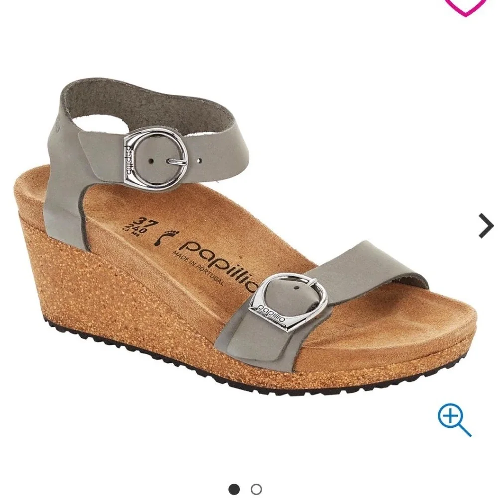 BIRKENSTOCK PAPPILLIO SOLEY‎ CORK WEDGES IN GRAY SUEDE